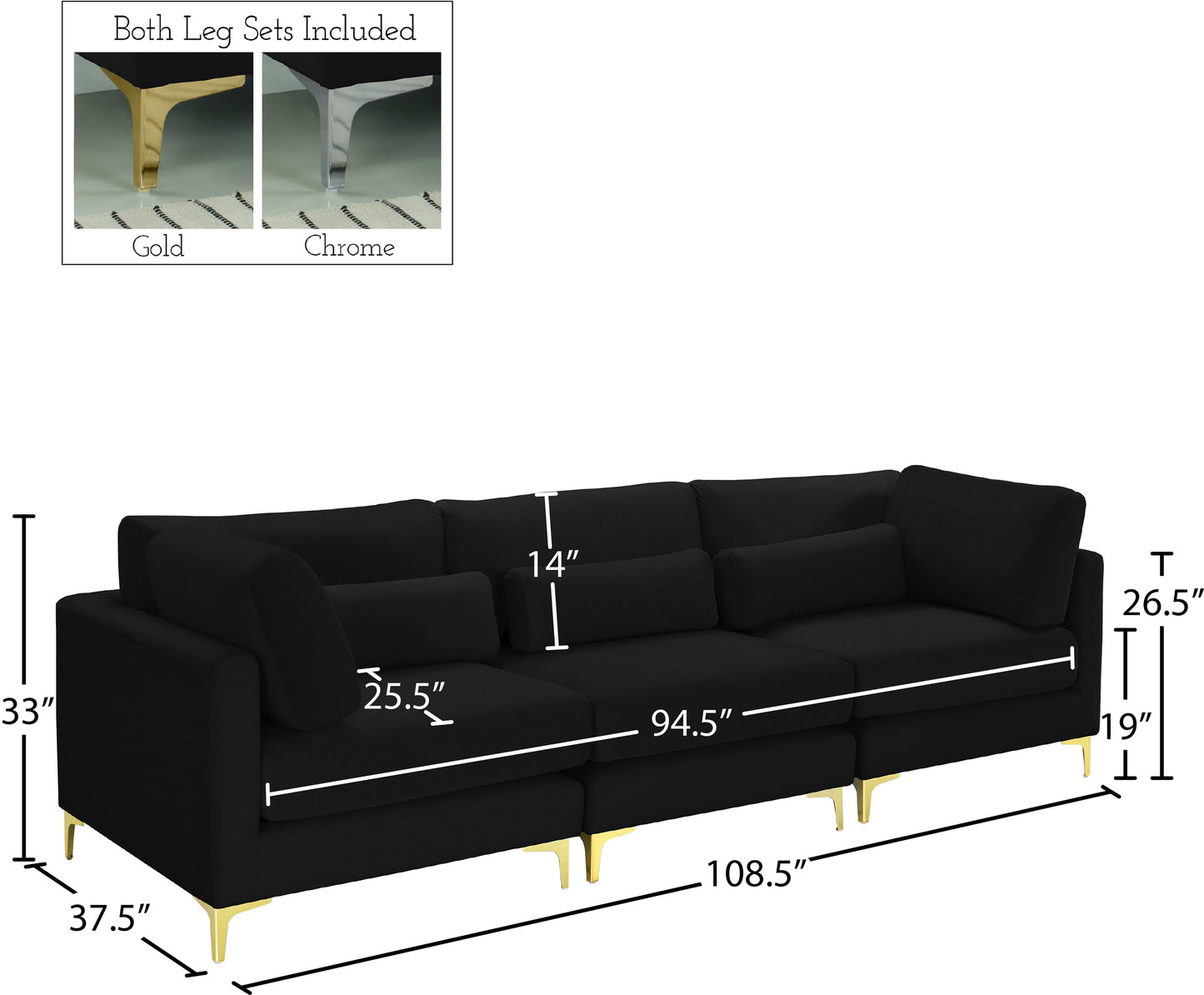 alina black velvet modular sofa (3 boxes) s108