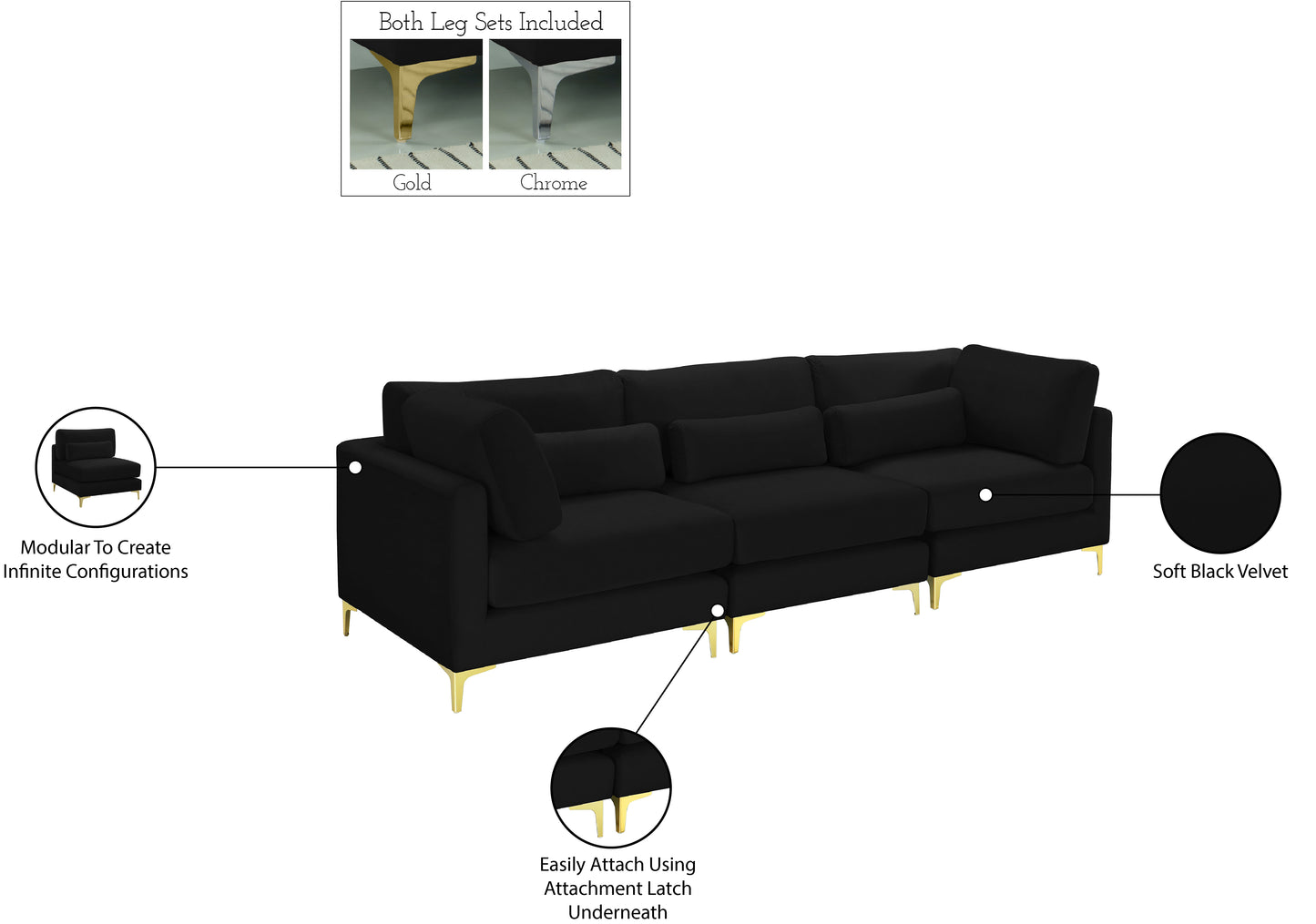 alina black velvet modular sofa (3 boxes) s108