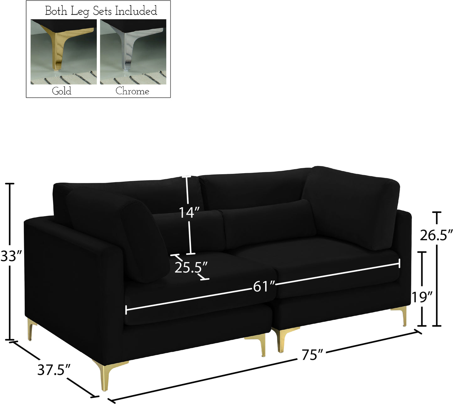 alina black velvet modular sofa s75