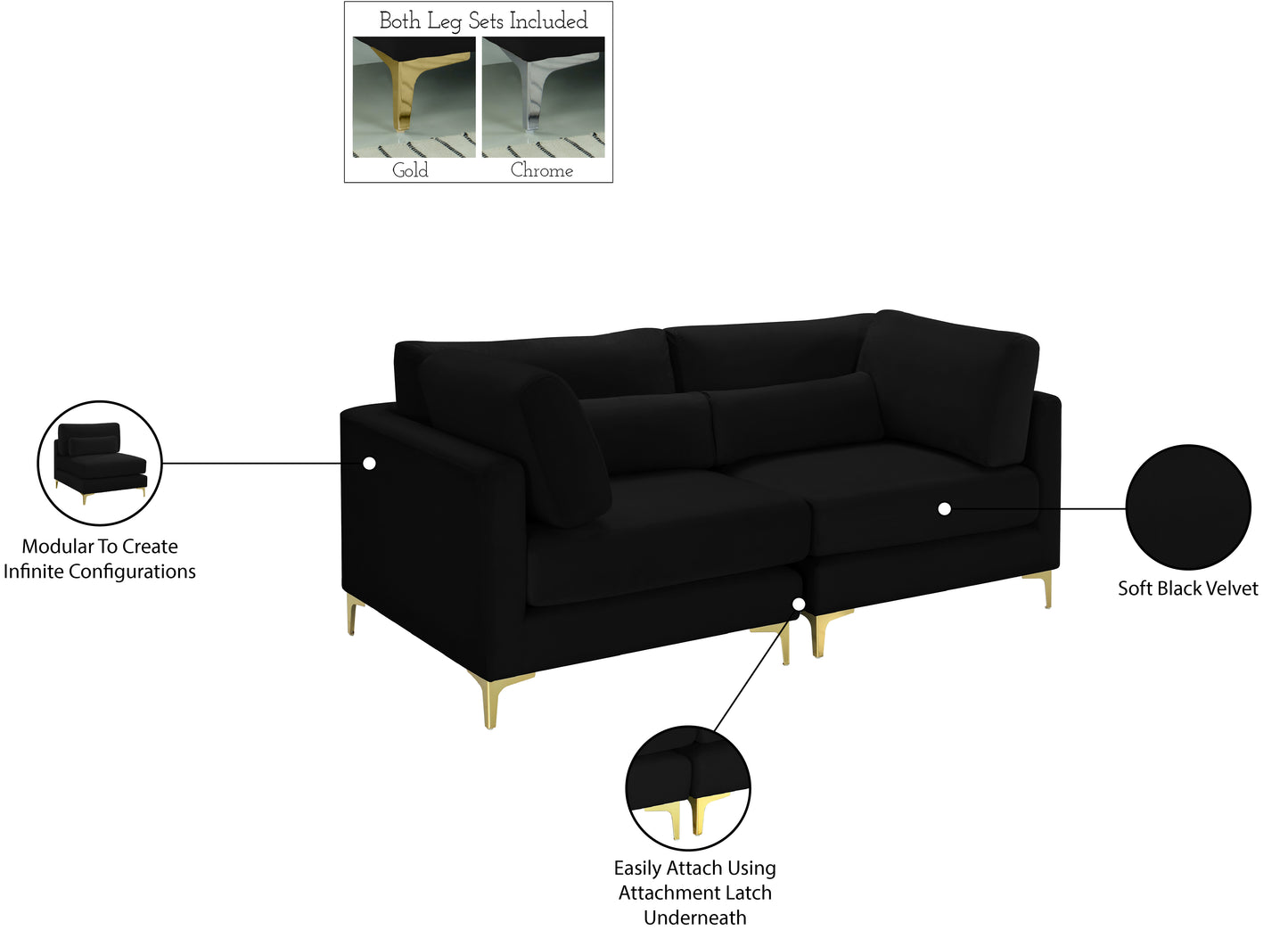 alina black velvet modular sofa s75