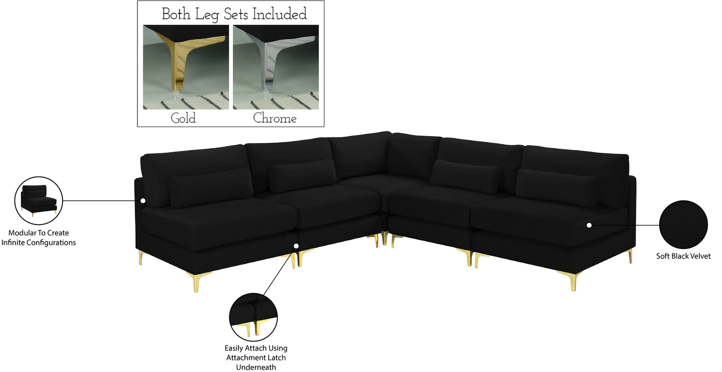 alina black velvet modular sectional (5 boxes) sec5b