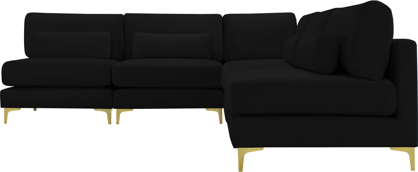 alina black velvet modular sectional (5 boxes) sec5b