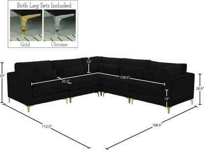 Alina Black Velvet Modular Sectional (5 Boxes) Sec5C