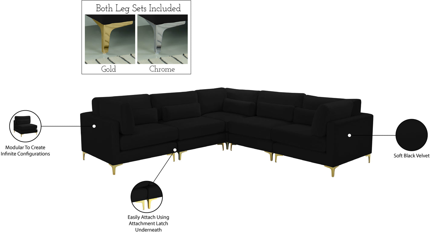 alina black velvet modular sectional (5 boxes) sec5c