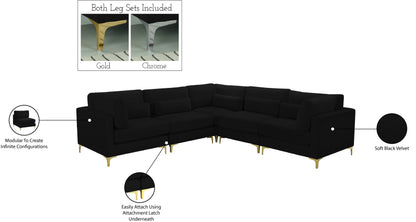 Alina Black Velvet Modular Sectional (5 Boxes) Sec5C