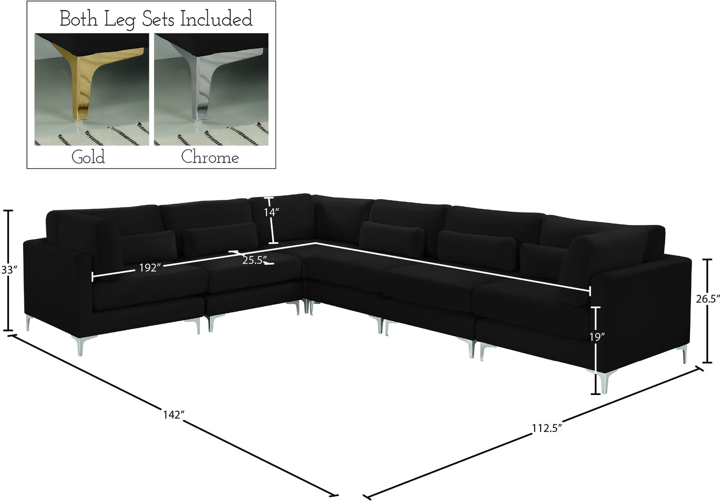 alina black velvet modular sectional (6 boxes) sec6a