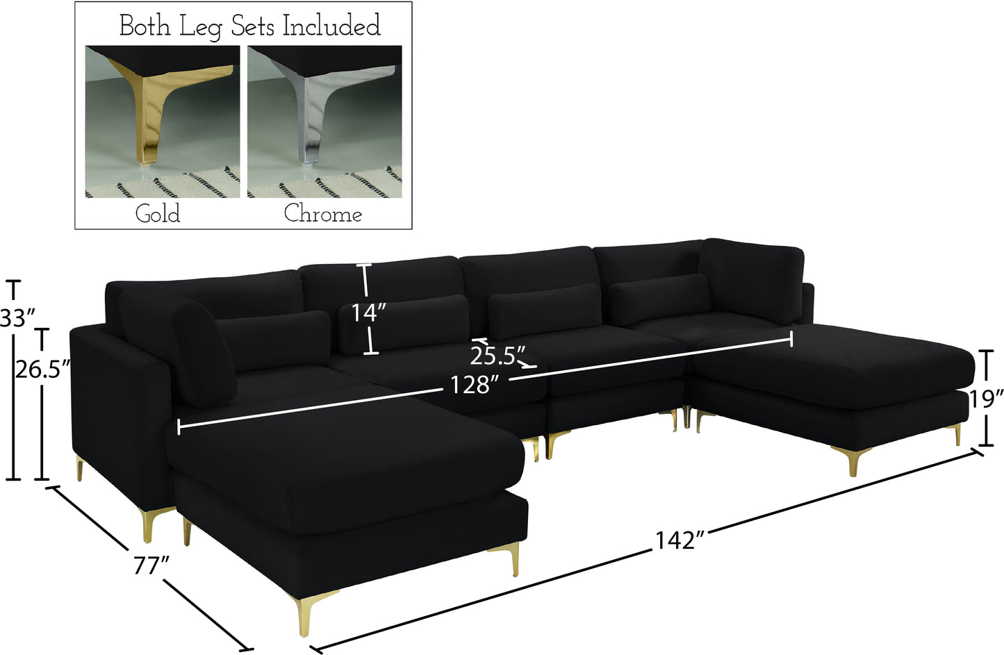 alina black velvet modular sectional (6 boxes) sec6b