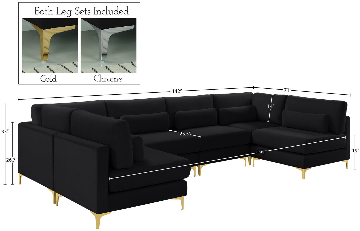 alina black velvet modular sectional (6 boxes) sec6c