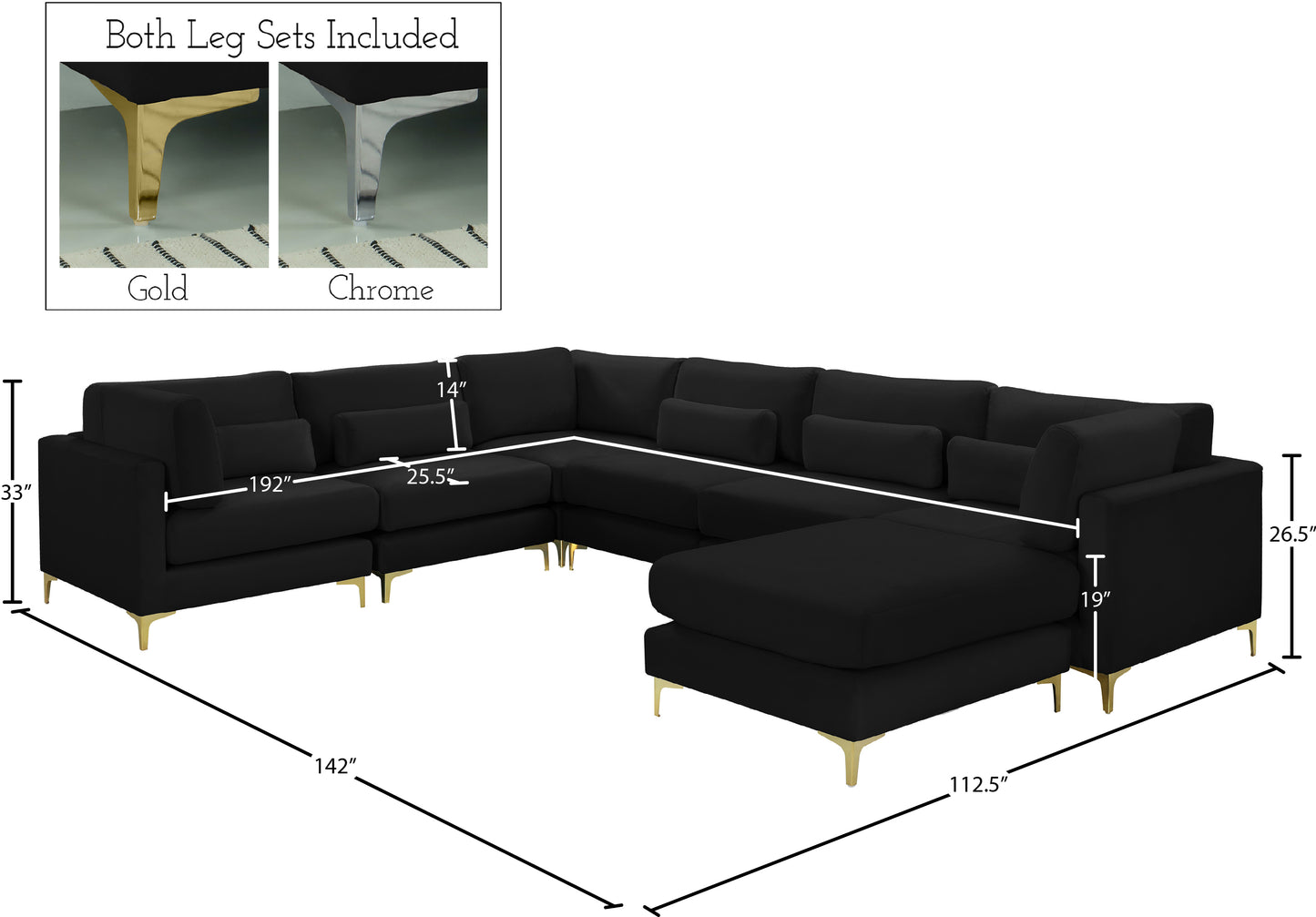 alina black velvet modular sectional (7 boxes) sec7a