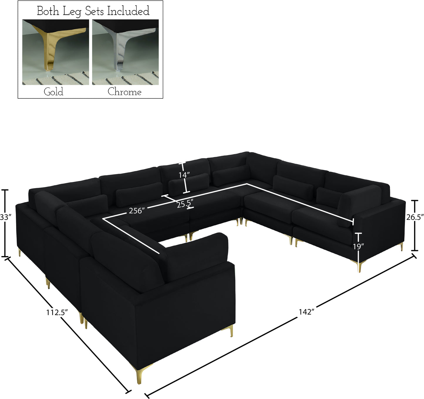 alina black velvet modular sectional (8 boxes) sec8a