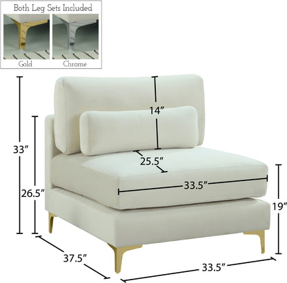 Alina Cream Velvet Modular Armless Chair Armless