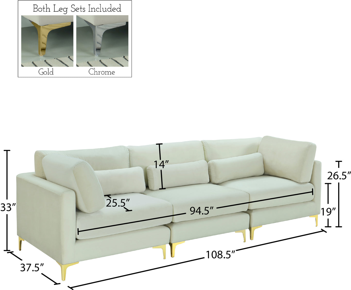 alina cream velvet modular sofa (3 boxes) s108