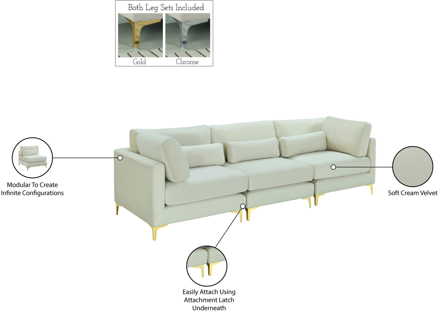 alina cream velvet modular sofa (3 boxes) s108