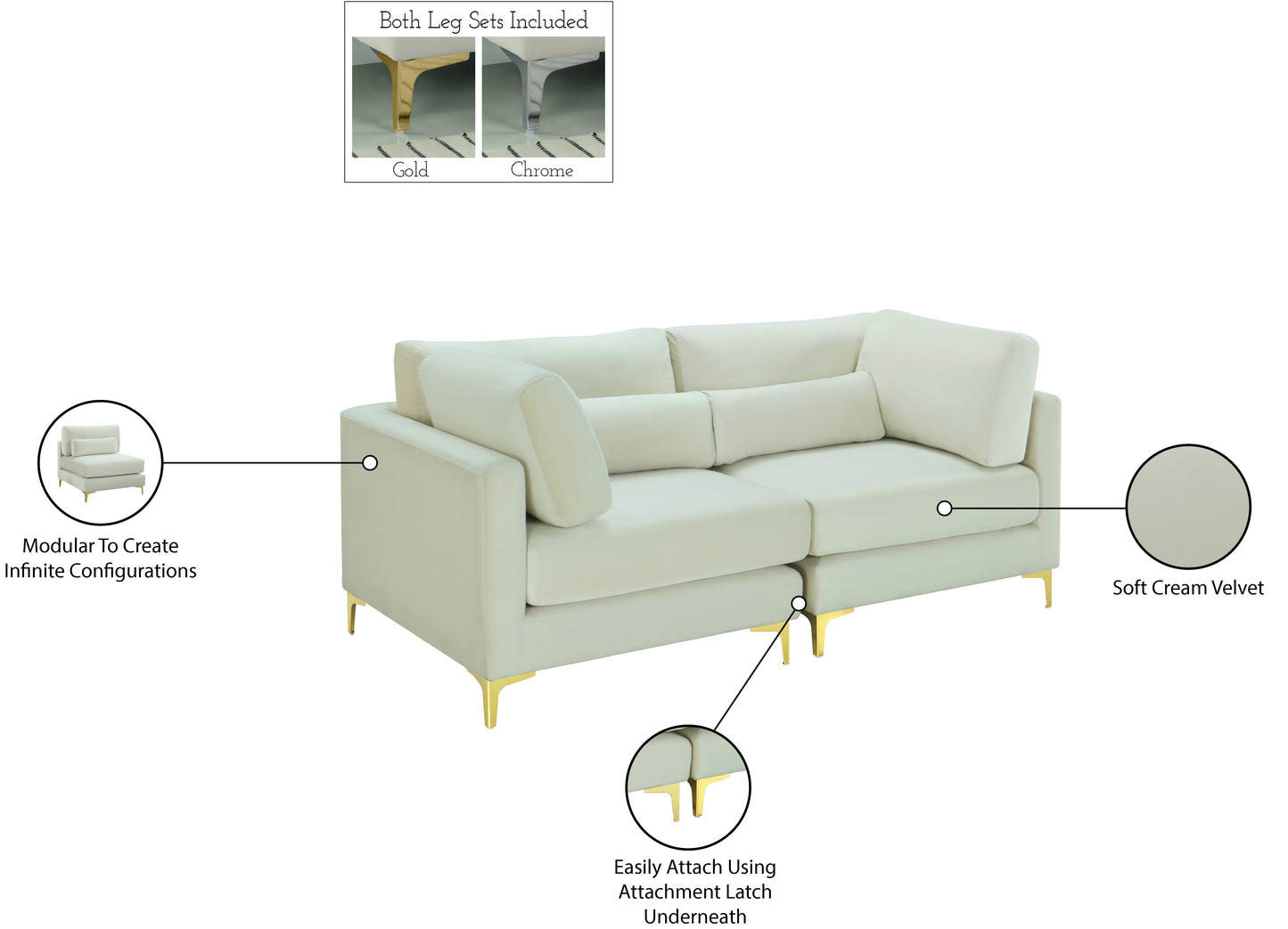 alina cream velvet modular sofa s75