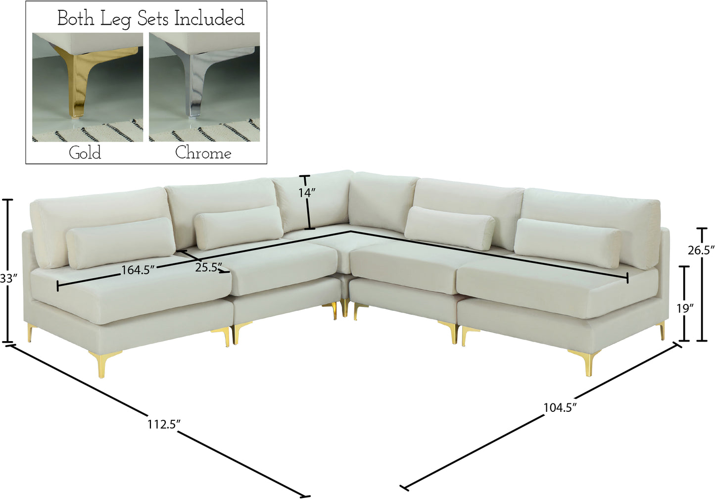 alina cream velvet modular sectional (5 boxes) sec5b