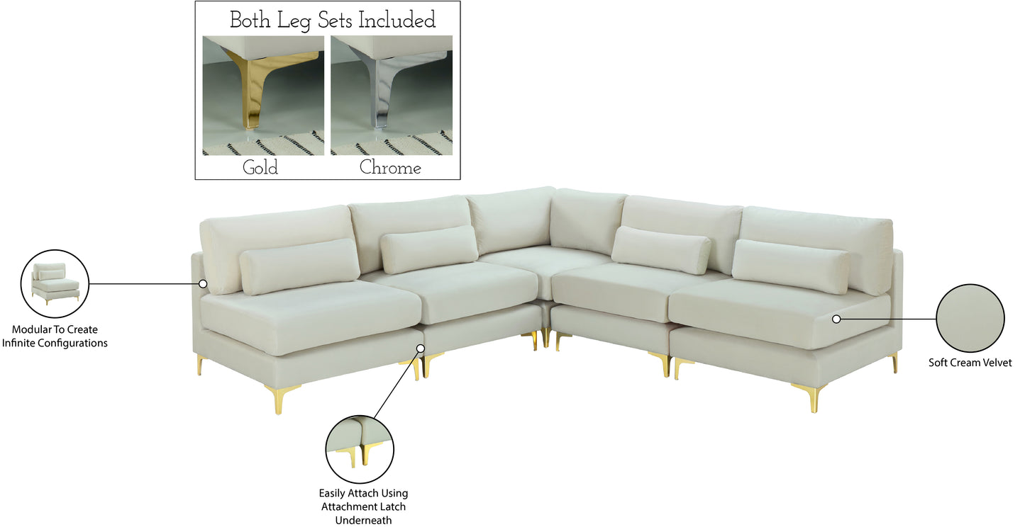 alina cream velvet modular sectional (5 boxes) sec5b