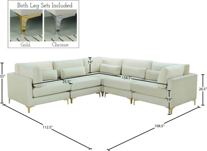 Alina Cream Velvet Modular Sectional (5 Boxes) Sec5C