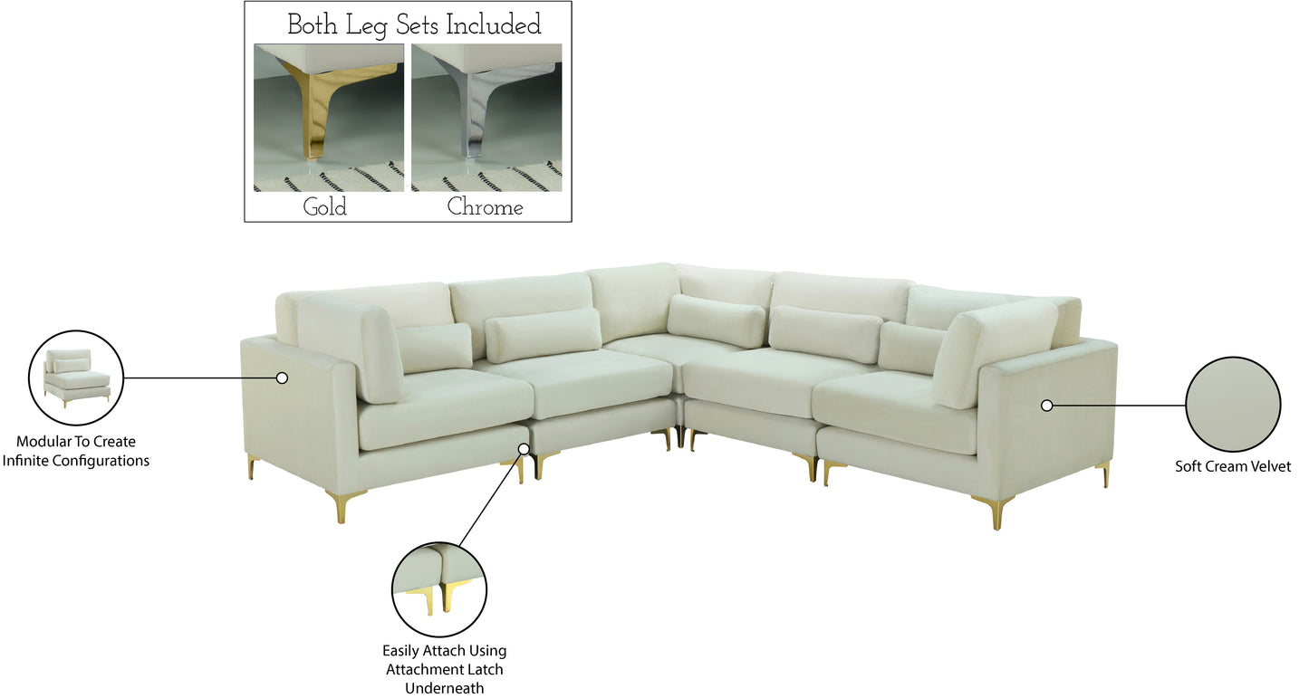 alina cream velvet modular sectional (5 boxes) sec5c