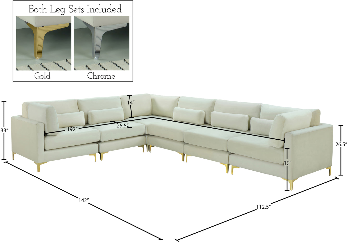 alina cream velvet modular sectional (6 boxes) sec6a