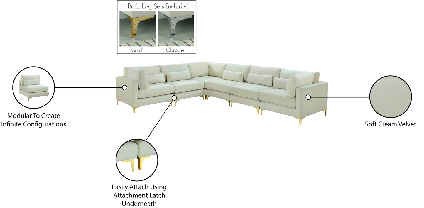 alina cream velvet modular sectional (6 boxes) sec6a