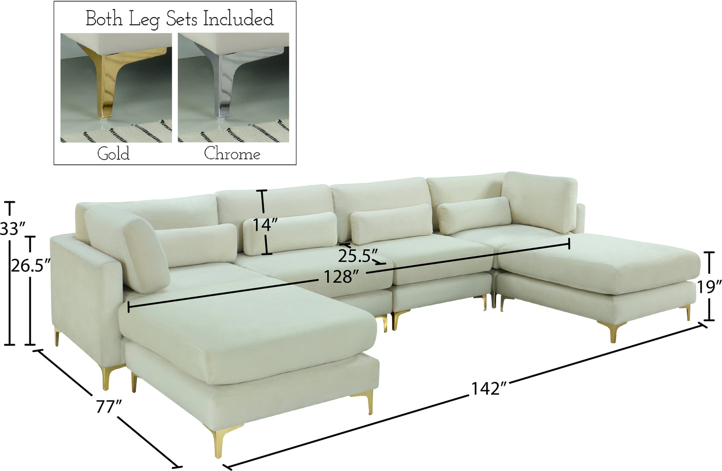 alina cream velvet modular sectional (6 boxes) sec6b