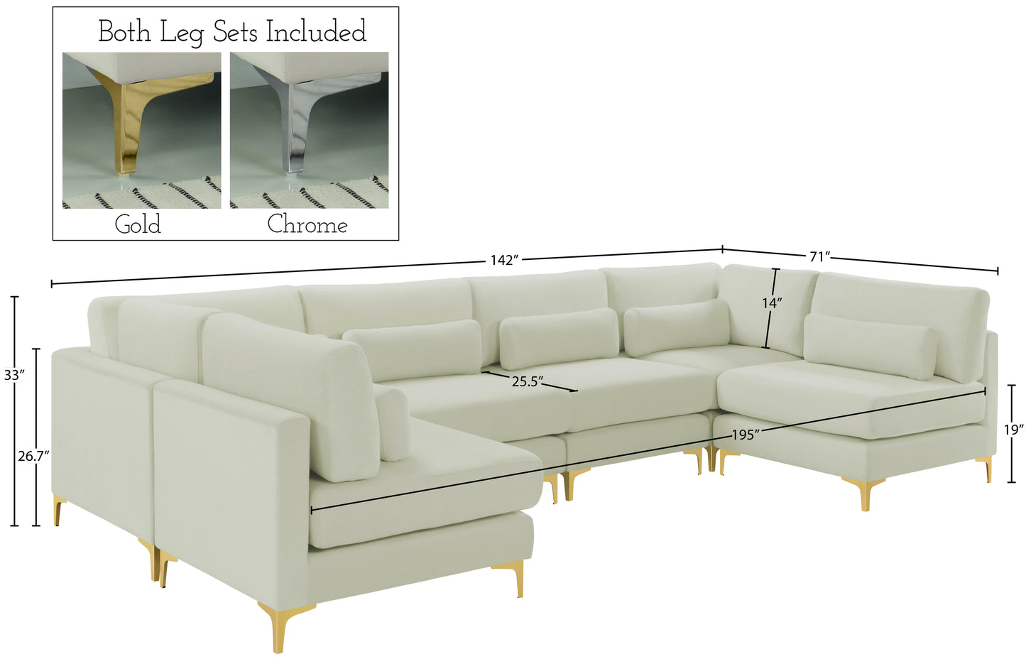 alina cream velvet modular sectional (6 boxes) sec6c