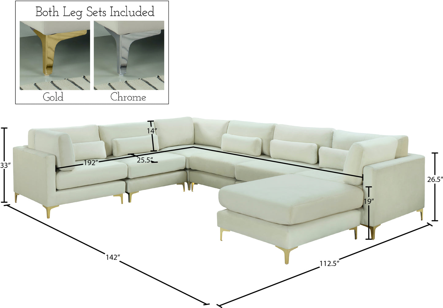 alina cream velvet modular sectional (7 boxes) sec7a