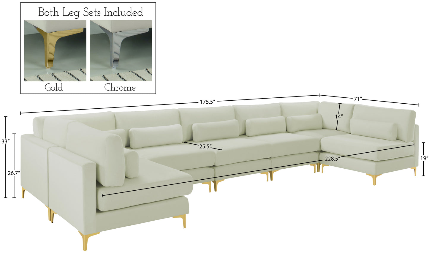 alina cream velvet modular sectional (7 boxes) sec7b