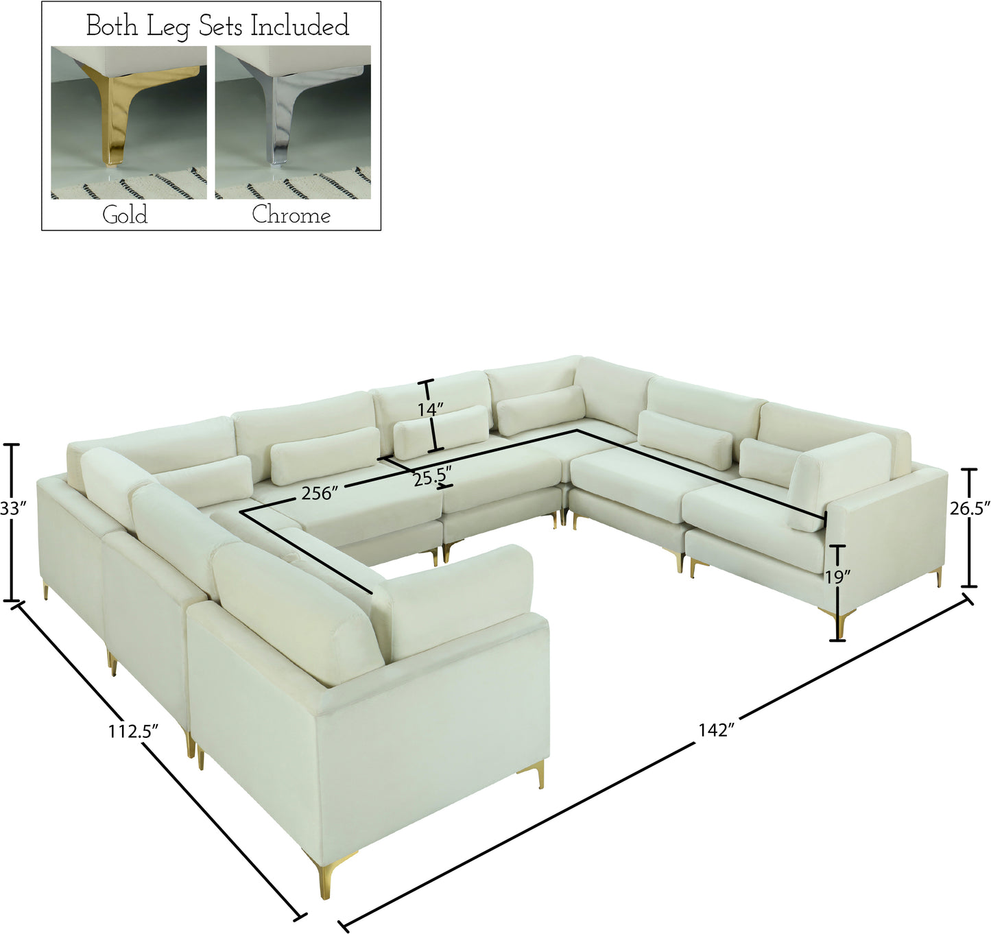 alina cream velvet modular sectional (8 boxes) sec8a