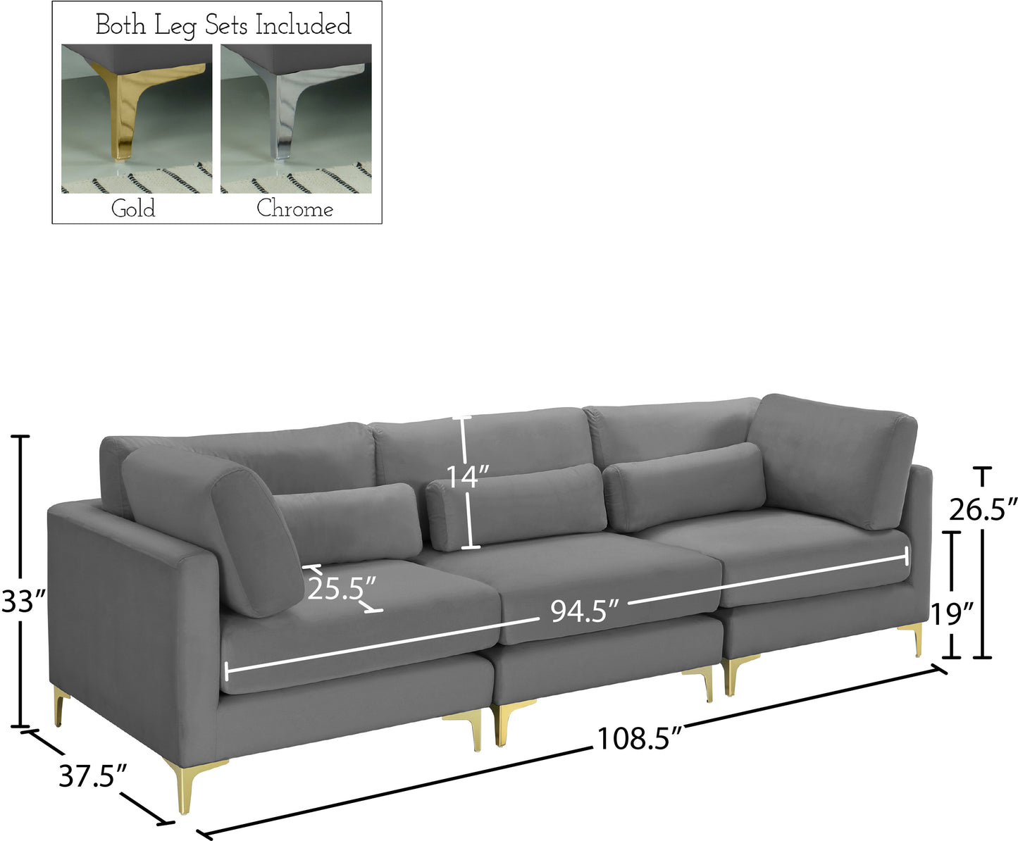 alina grey velvet modular sofa (3 boxes) s108