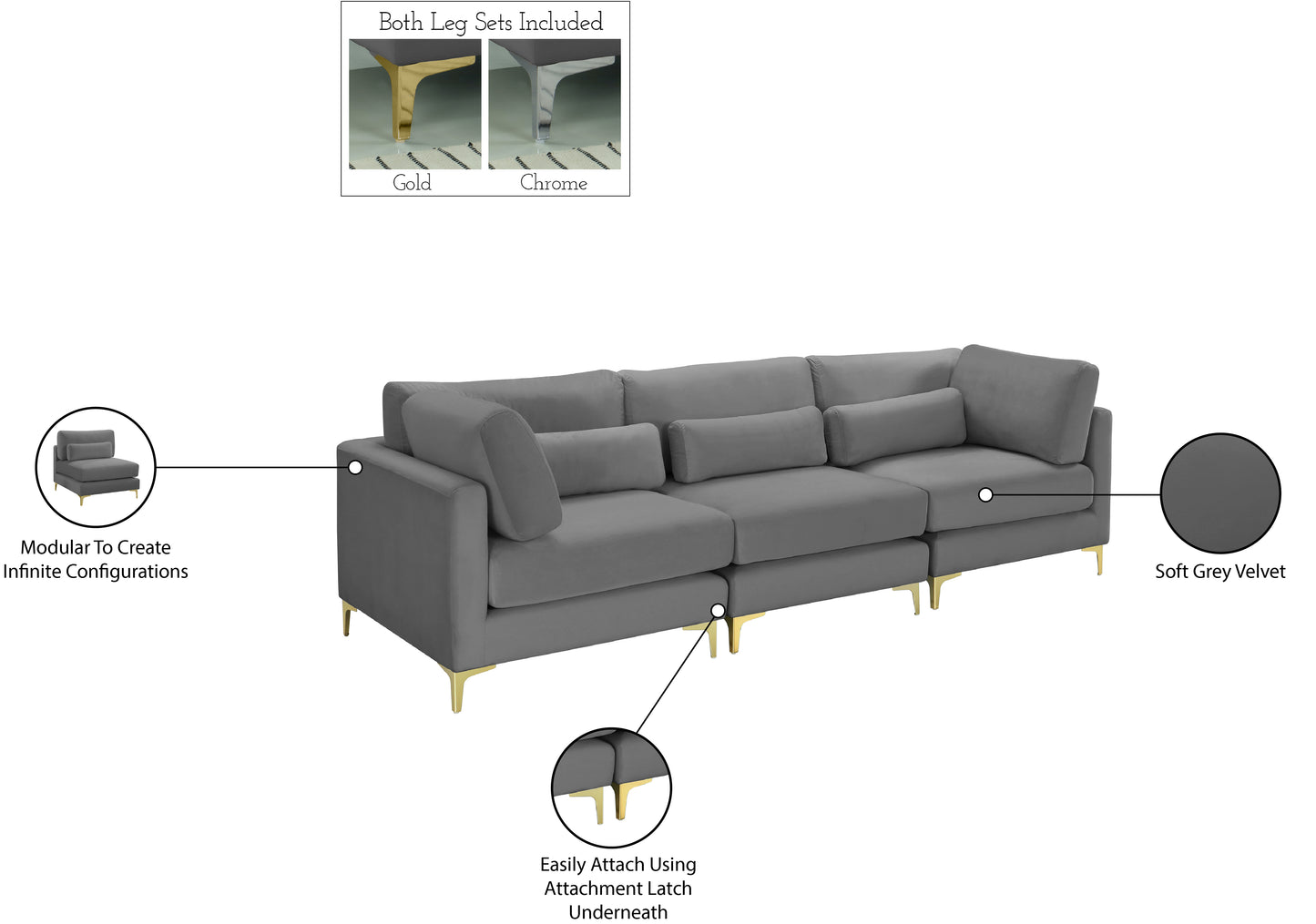 alina grey velvet modular sofa (3 boxes) s108