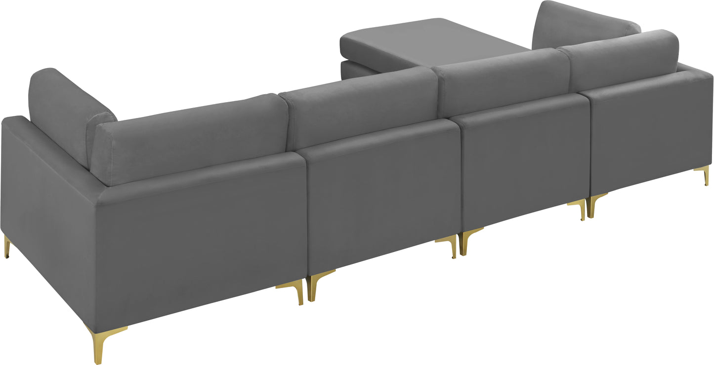 alina grey velvet modular sectional (5 boxes) sec5a