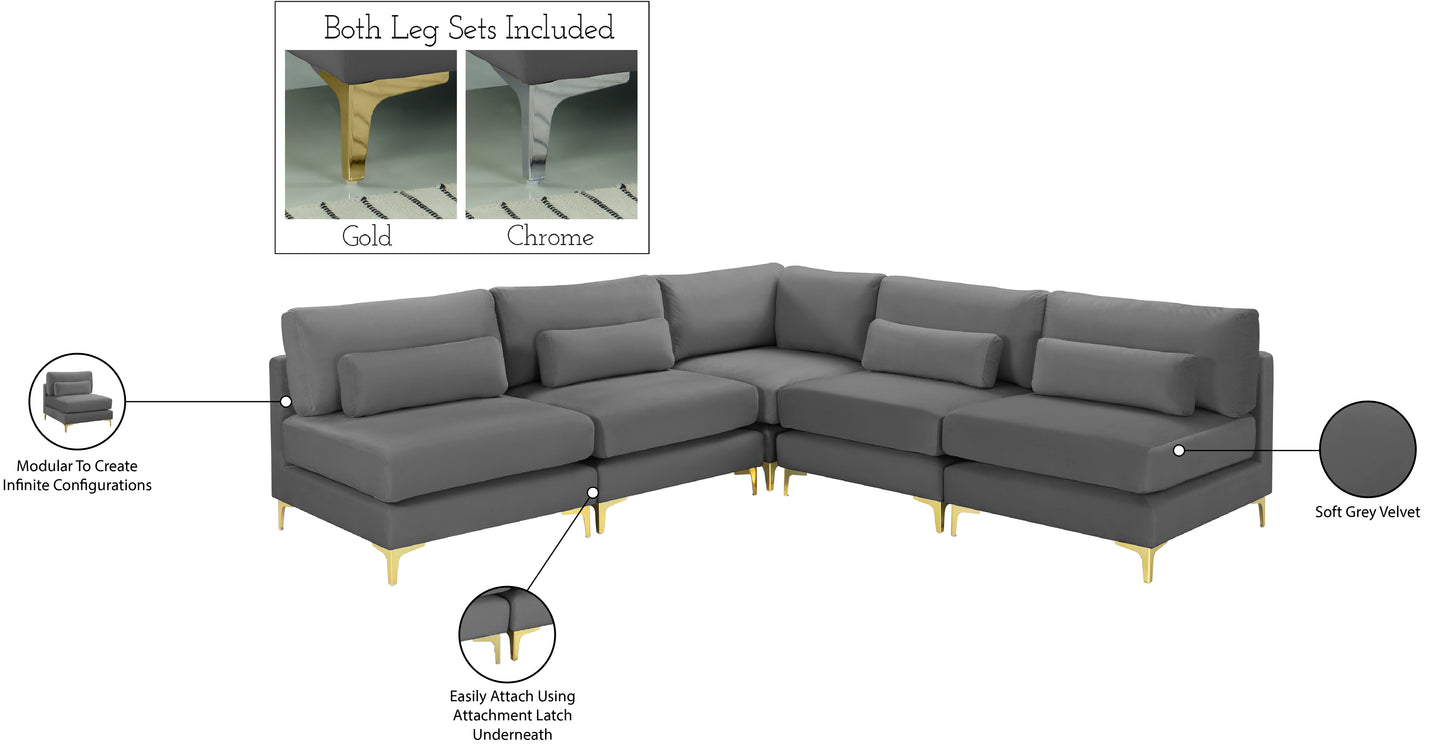 alina grey velvet modular sectional (5 boxes) sec5b