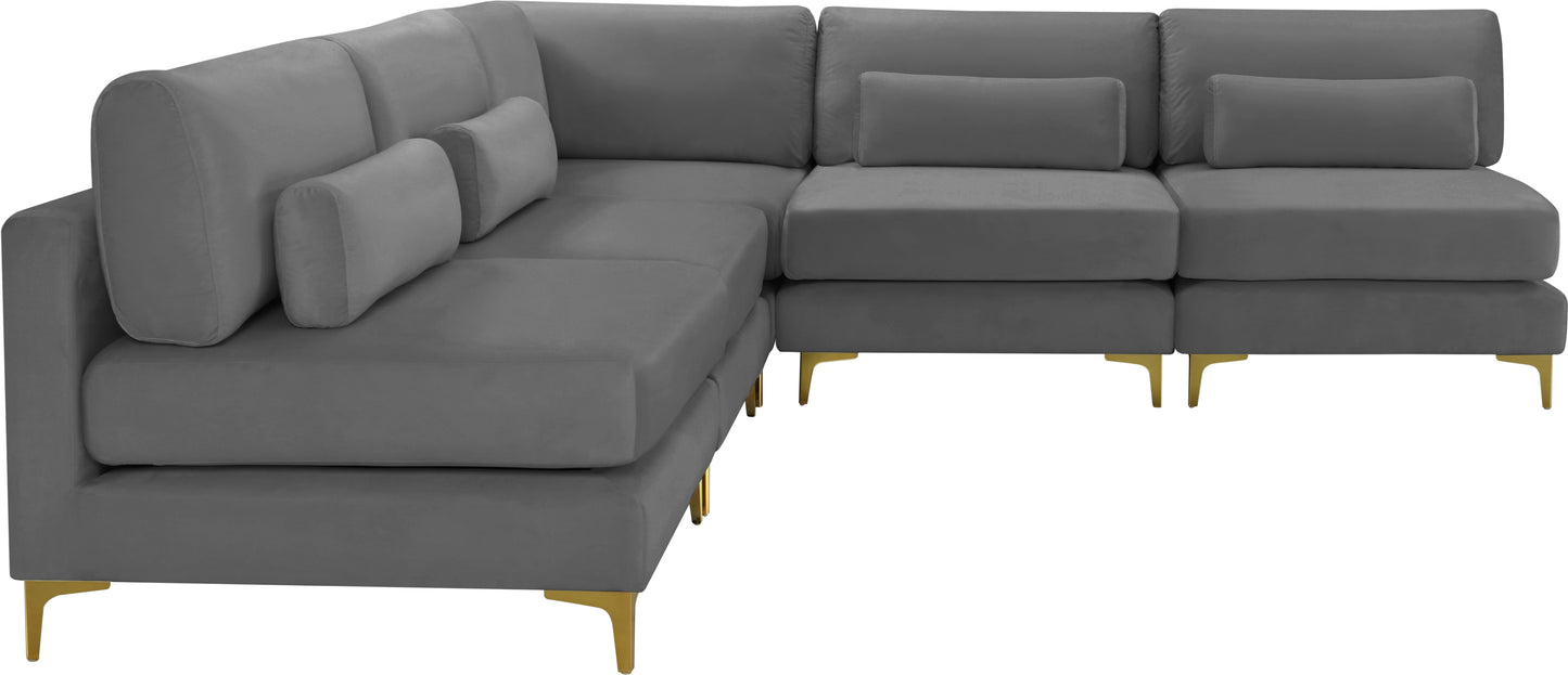 alina grey velvet modular sectional (5 boxes) sec5b