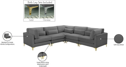 Alina Grey Velvet Modular Sectional (5 Boxes) Sec5C