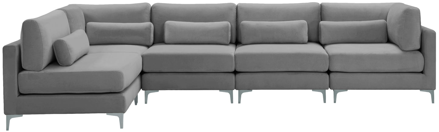 alina grey velvet modular sectional (5 boxes) sec5d