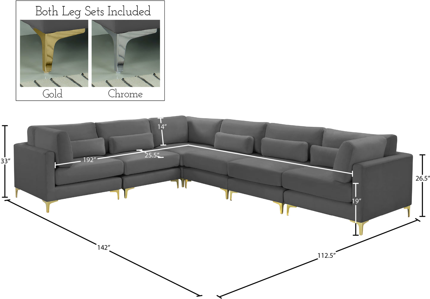 alina grey velvet modular sectional (6 boxes) sec6a