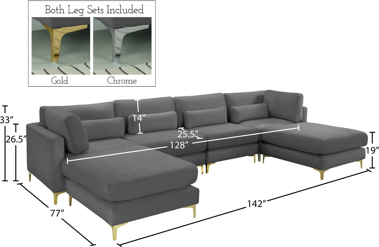 alina grey velvet modular sectional (6 boxes) sec6b