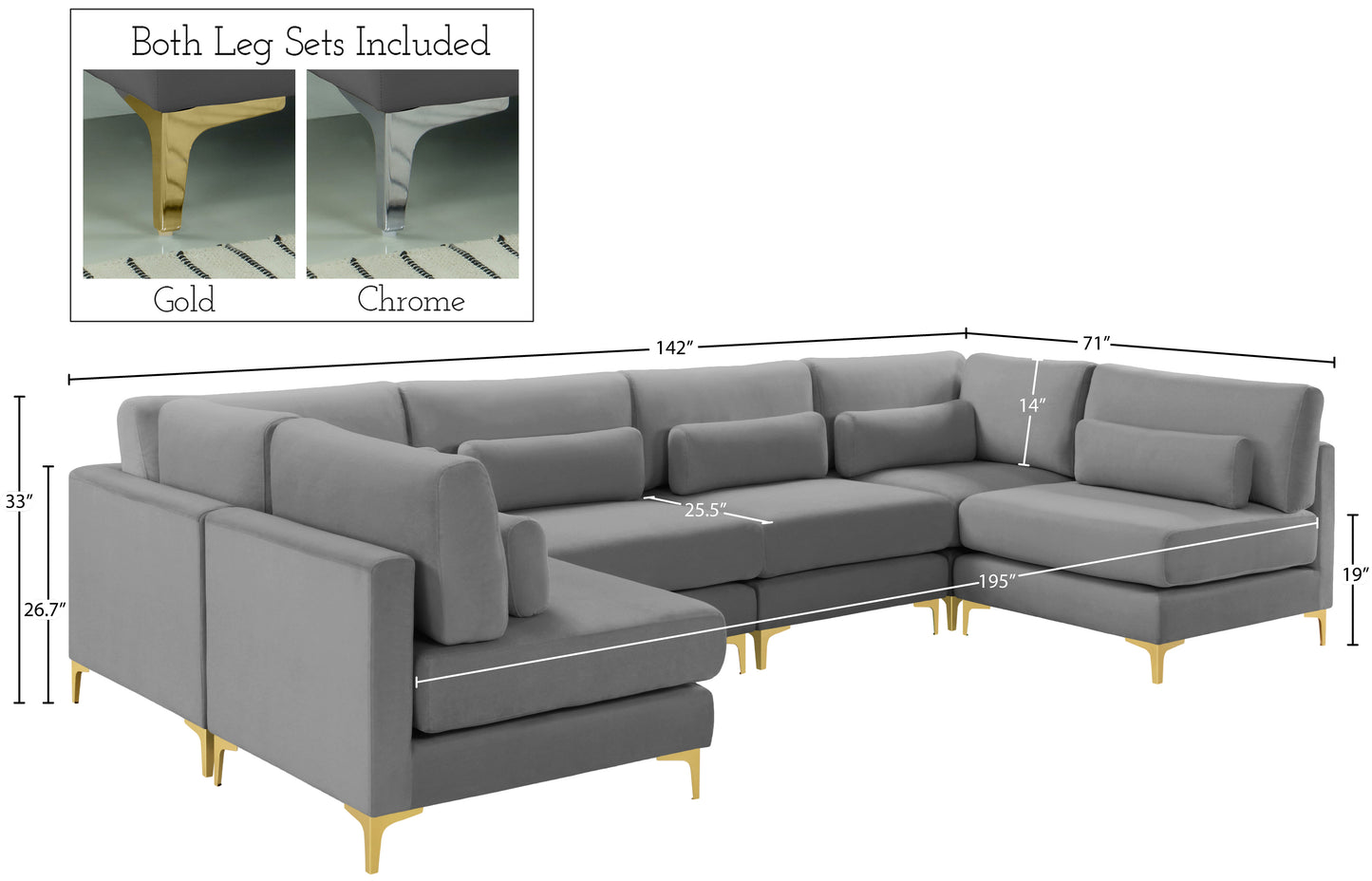 alina grey velvet modular sectional (6 boxes) sec6c