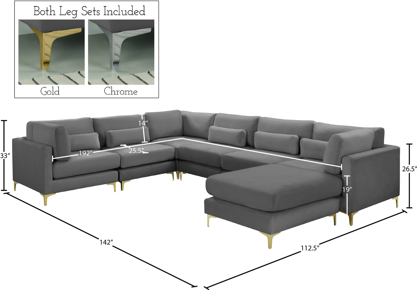 alina grey velvet modular sectional (7 boxes) sec7a