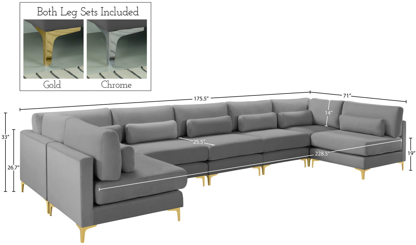 alina grey velvet modular sectional (7 boxes) sec7b