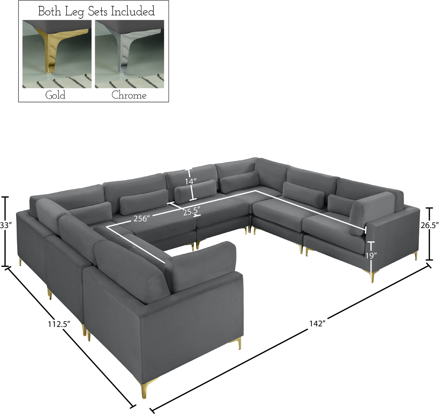 alina grey velvet modular sectional (8 boxes) sec8a