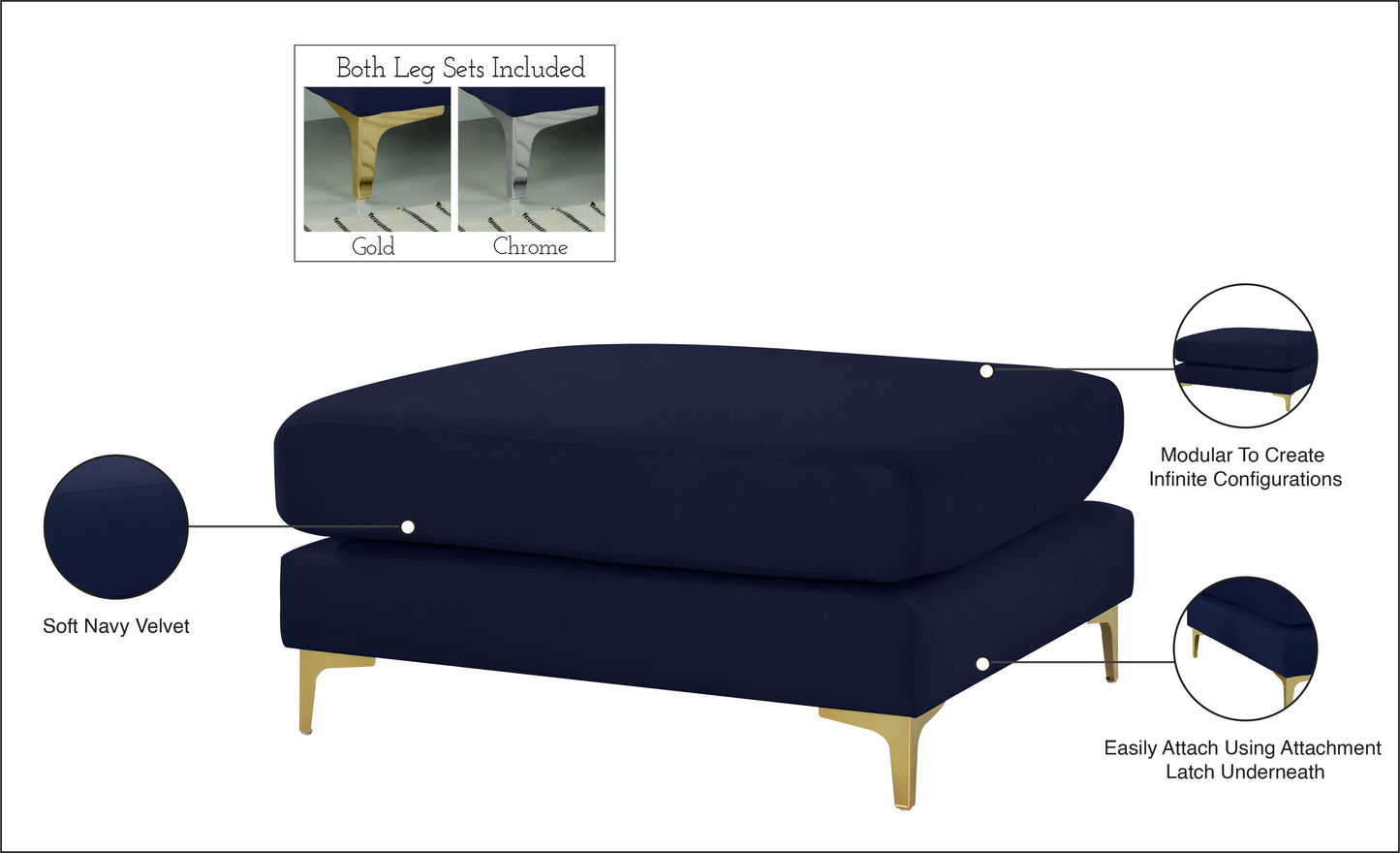 alina navy velvet modular ottoman ott