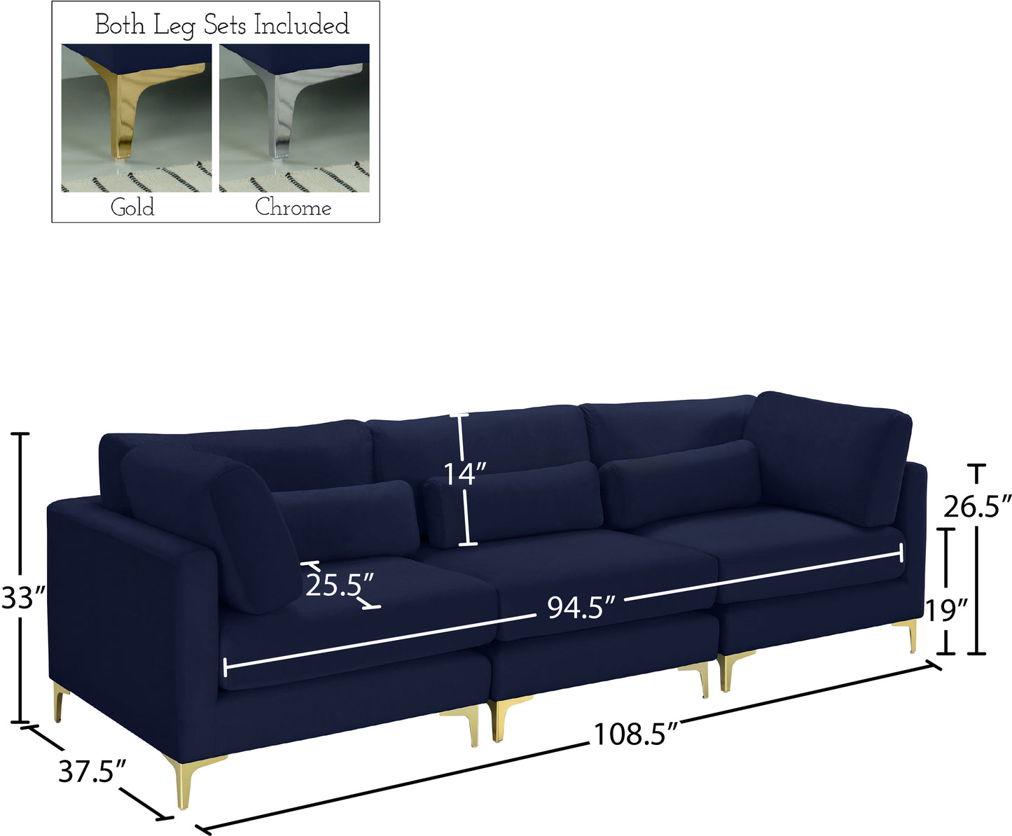 alina navy velvet modular sofa (3 boxes) s108