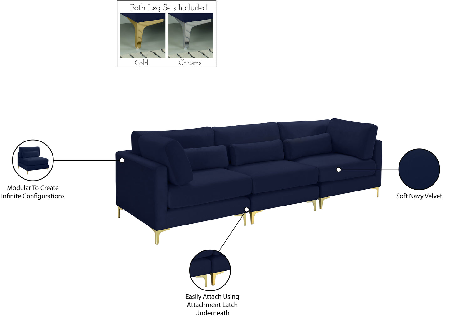 alina navy velvet modular sofa (3 boxes) s108