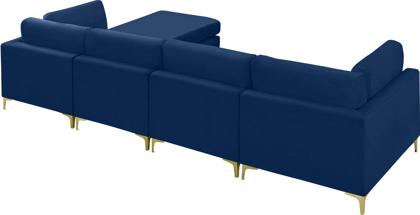 alina navy velvet modular sectional (5 boxes) sec5a