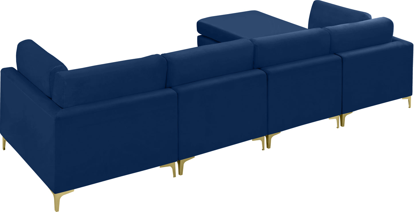 alina navy velvet modular sectional (5 boxes) sec5a