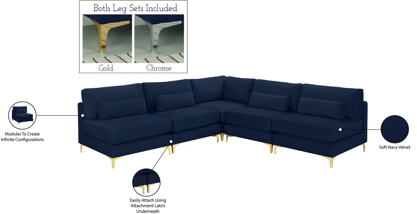 alina navy velvet modular sectional (5 boxes) sec5b