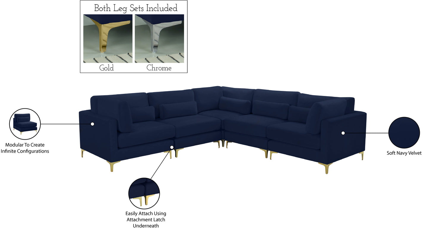 alina navy velvet modular sectional (5 boxes) sec5c