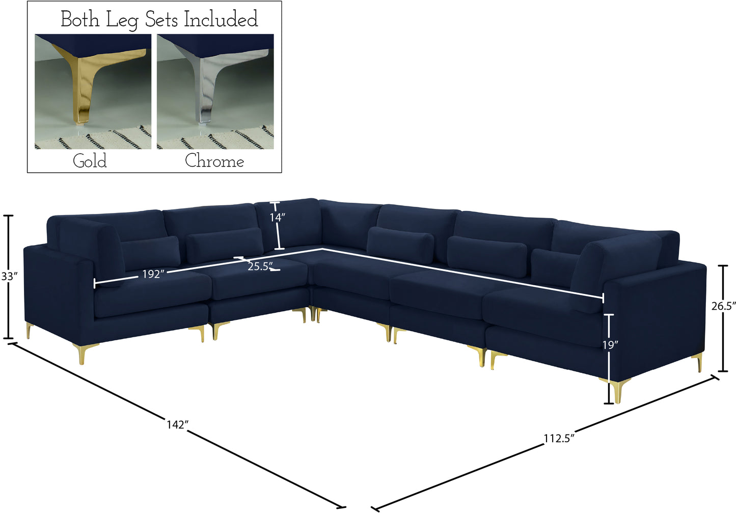 alina navy velvet modular sectional (6 boxes) sec6a